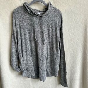 Old Navy Gray Heather Knit Pullover‎ Hoodie Cowl Neck Thumbhole Sweater L